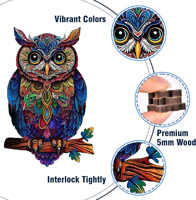 Wooden Puzzles for Adults, Unique Shaped Animal Jigsaw Puzzles, Owl Wood Puzzles Adult, Birthday Gifts for Adult and Kids, 100 Piece 7.1"×4.6"