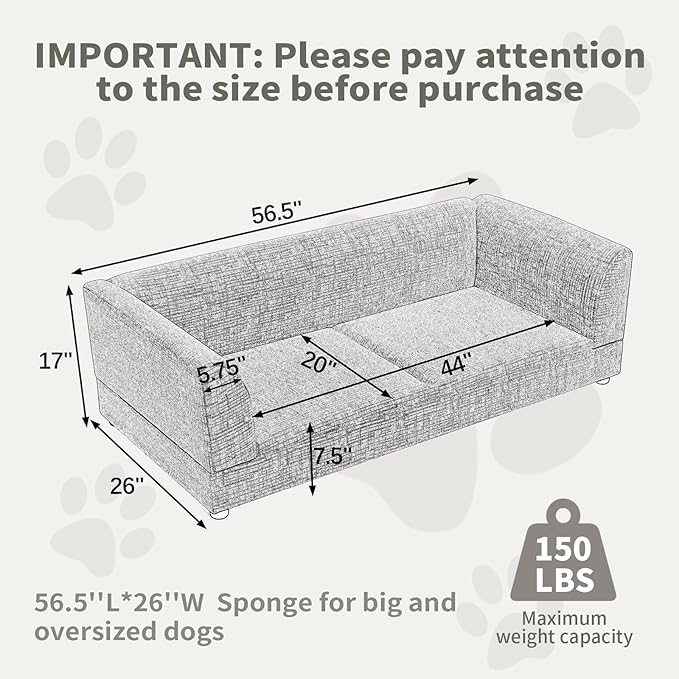 Oversized Dog Sofa Couch for Medium & Large Dogs, Modern Pet Couch Bed with Backrest & Armrests, Supportive Foam Cushion, Linen Fabric Dog Couch
