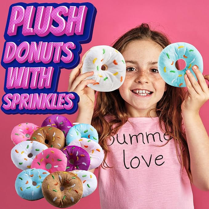 Plush Donut Toys with Sprinkles (12-Pack) Stuffed Donut Party Favors | Soft Stuffed Donuts for Donut Party Supplies, Birthday Decorations, Stocking Stuffers, Kids Party Favors & Classroom Rewards