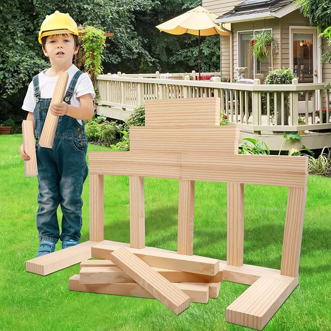 Leyndo 24 Pcs Foam Wooden Beam Soft Foam Brick Building Blocks Unit Fake Brick Building Blocks Giant Stacking Sets for Kids Toddler Construction(Multi Sizes,Wooden Color)