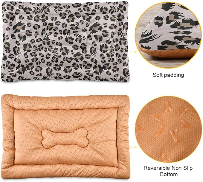 Leopard Print Pet Bed Cute Dog Bed Mat Absorbing Non Slip Pad Pet Sleeping Mat for Small, Medium, and Large Dogs Puppy Cat 24 in x 18 in
