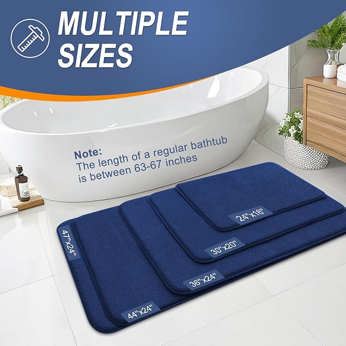 OLANLY Thick Memory Foam Bath Mat Rug 36x24, Extra Soft Absorbent Bathroom Rug, Quick Dry Bath Mats, Non-Slip, Machine Washable Carpet for Bathroom, Tub and Shower, Home Decor Accessories, Navy