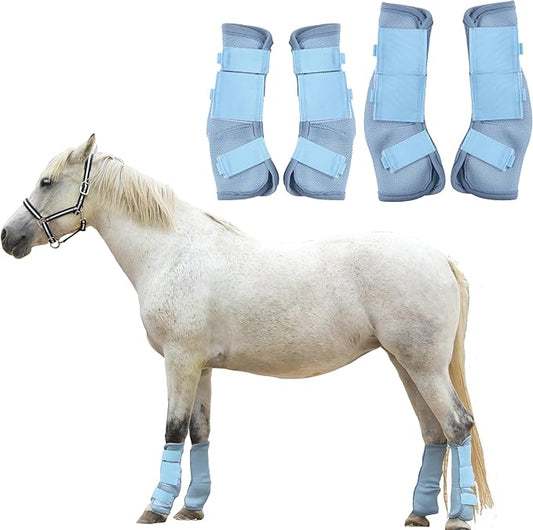 Adjustable Horse Fly Boots Set of 4, Equine Leg Protection Reduce Stomping, Breathable Mesh Fly Boots for Horses, Horse Leggings Leg Guards