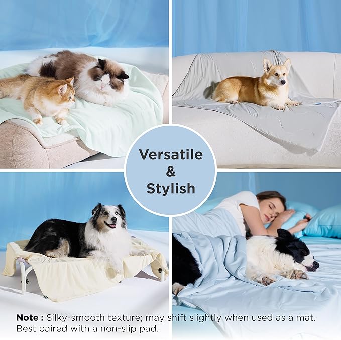 Bedsure Cooling Blanket for Small Dogs with Breathable Air-Core Fill Q-MAX>0.4 - Dog Cooling Mat Soft, Lightweight Pet Cat Throw Cold Blanket Washable for Summer, Beige, 25x35