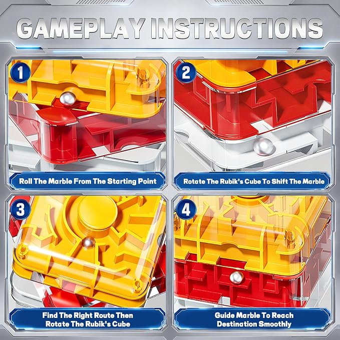 3D Maze Cube Ball Puzzle Brain Teaser for Adults & Kids, Educational Learning Toys Logical Thinking, Family Board Games Tabletop, Durable Puzzle Cube (White&Yellow, 2.4x1.8x2.4)