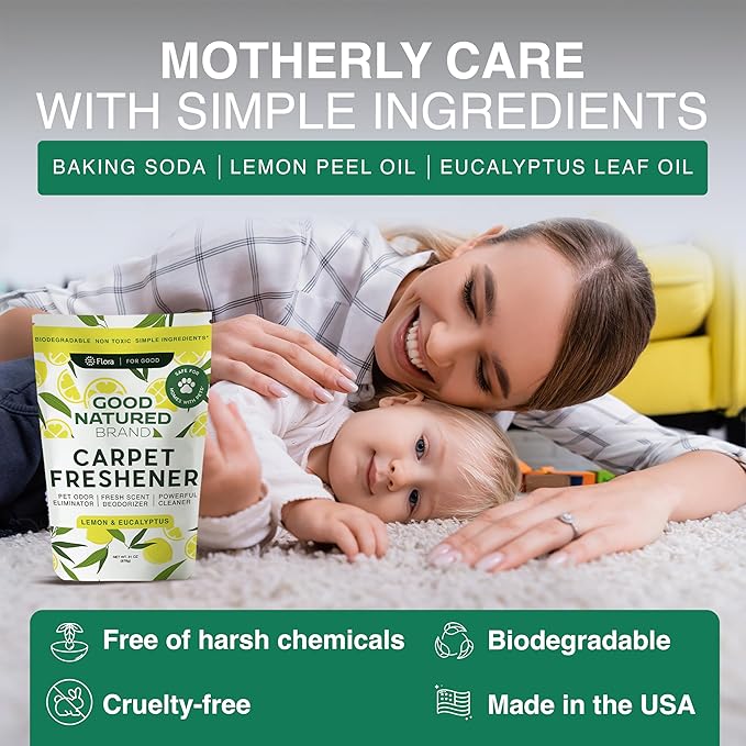 Good Natured Brand | Laundry Bundle | Carpet Freshener Lemon & Eucalyptus 31oz | Pet-Friendly Carpet Deodorizer | Laundry Powder Peppermint 47oz | Hypoallergenic Laundry Powder 94 Loads