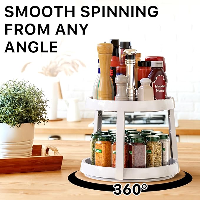 Simple Houseware 2-Tier Lazy Susan Spice Organizer, 10" Diameter, White/Gray