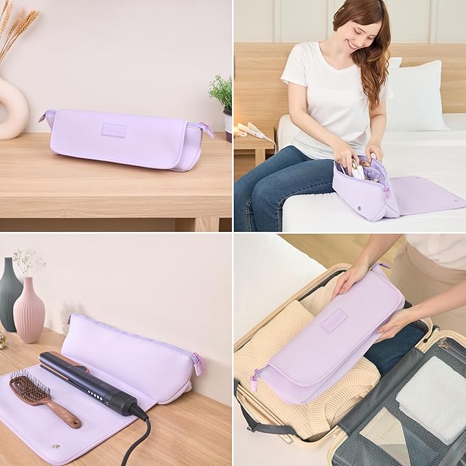 BAREFOOT CARIBOU Hair Tools Travel Bag and Heat Resistant Mat for Flat Irons, Straighteners, Curling Iron, and Haircare Accessories, 2-in-1 design, with Interior Pockets, Portable Organizer