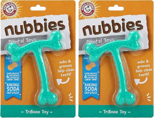 Arm & Hammer Nubbies T-Bone Dental Dog Chew Toy with Peanut Butter Flavor, Textured Chew Toy Designed to Help Clean Teeth and Support Oral Care for Dogs Up to 35 lbs - 2 Pack