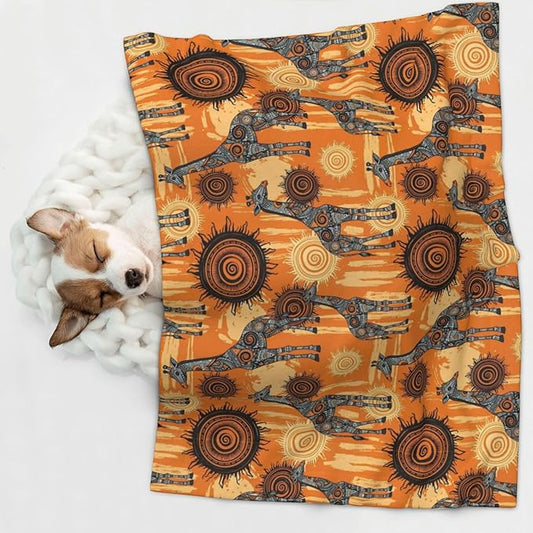 Reversible Plush Throw for Dogs and Cats, Abstract African Giraffe, Double Sided Blanket with Nubby Dot Side and Sleek Side Ideal for Cuddling Nesting Security