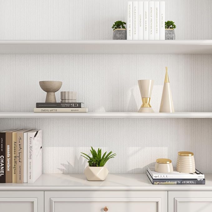 FunStick Off White Grasscloth Peel and Stick Wallpaper Textured Grass Cloth
