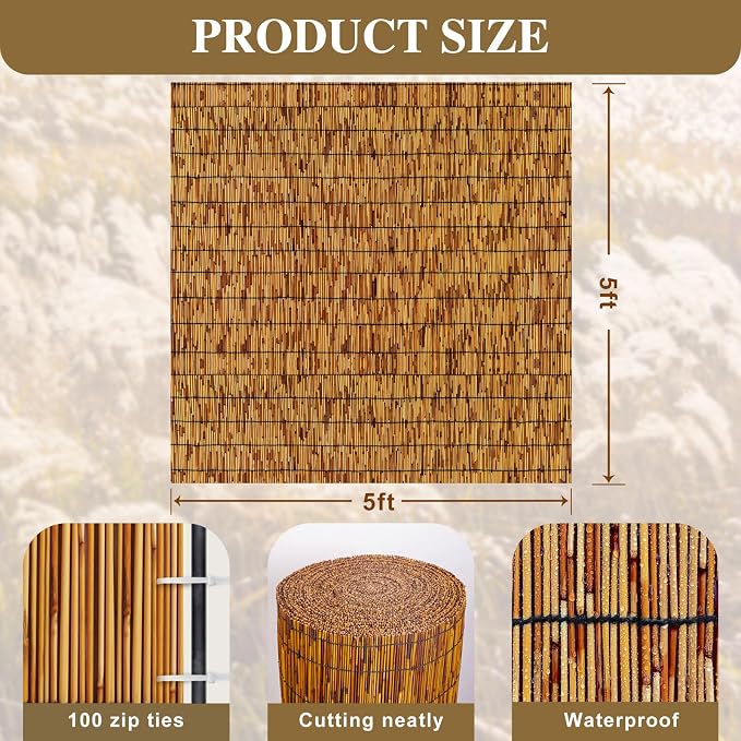 Reed Fencing Rolls, Patio Privacy Screen 5 Feet High, Decorative Bamboo Fence