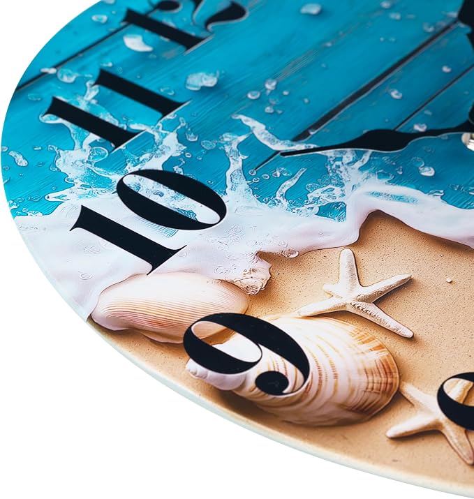 Indoor/Outdoor Clocks Waterproof, Glass Rustic Beach Decor Wall Clock
