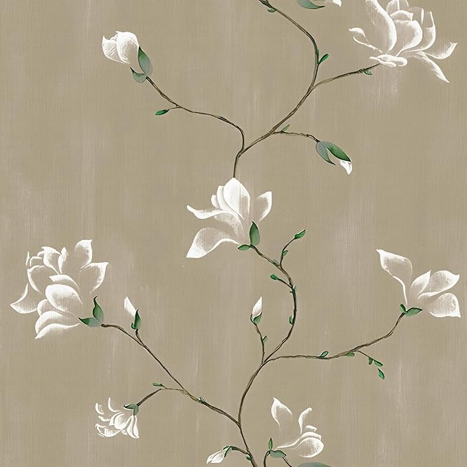 Laatse Floral Wallpaper Peel and Stick 17.5" x 393" Khaki Floral Contact Paper