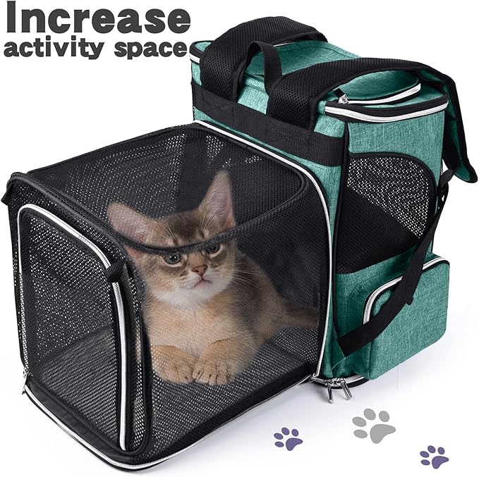 BAGLHER Expandable Pet Carrier Backpack，Pet Backpack for Small Cats Puppies Dogs Bunny, Airline-Approved Ventilate Backpack for Travel, Hiking and Outdoor Use. Green