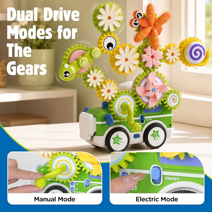 4 in 1 STEM Gear Toys for Kids Ages 3+, Educational Building Blocks, 71Pcs | Flower Construction Kits, Musical Electric Train Sets, Toddler Learning Toys with Light, Boys and Girls Gifts