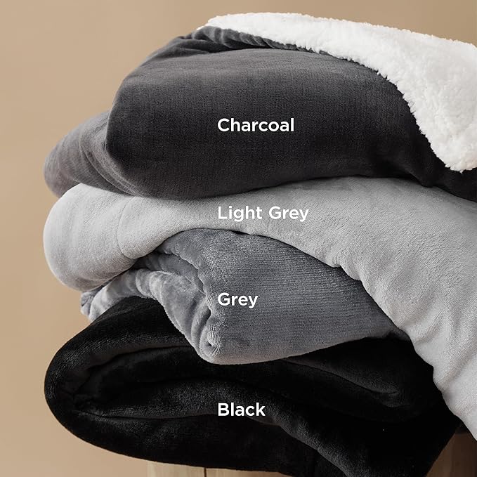 Bedsure Sherpa Fleece Throw Blanket for Couch - Thick and Warm Blanket for Winter, Soft Fuzzy Plush Throw Gift for Women, Grey, 50x60 Inches