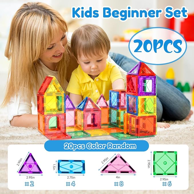 NVHH Magnetic Tiles for Kids Ages 3-5 4-8 Magnetic Blocks Creative Toys | Magnet Building Block for 3+ Year Old Boys Girls Toddler,Colorful Preschool Educational Construction Christmas Birthday Gifts