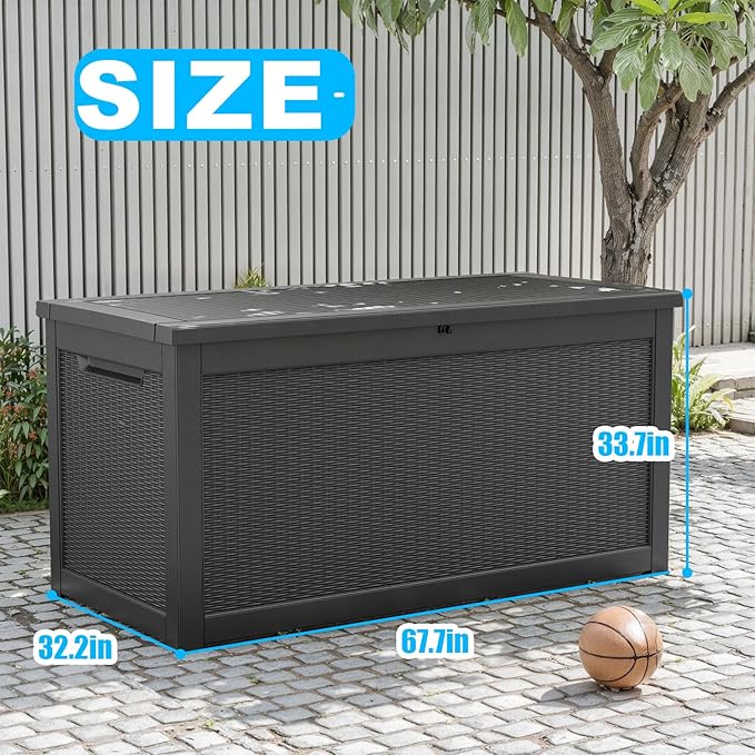 260 GallonOutdoor Storage Box,Resin Deck Boxes Waterproof, IndoorOutdoor Bin for Package Delivery, Patio Cushions, Gardening Tools, Lockable, UV Resistant