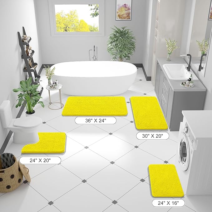 OLANLY Bathroom Rugs 30x20, Extra Soft Absorbent Chenille Bath Rugs, Rubber Backing Quick Dry, Machine Washable Bath Mats for Bathroom Floor, Tub and Shower, Home Decor Accessories, Lemon Yellow
