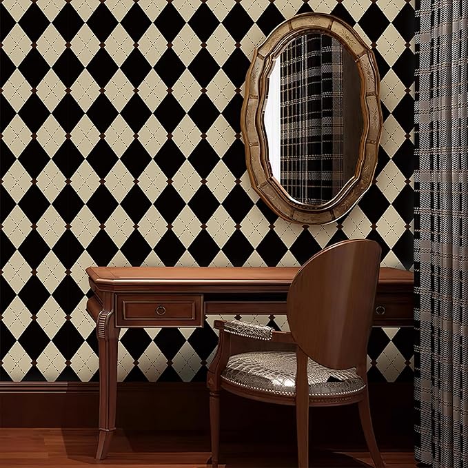 Simon&Siff Retro Checkered Peel and Stick Wallpaper Black and White Wallpaper