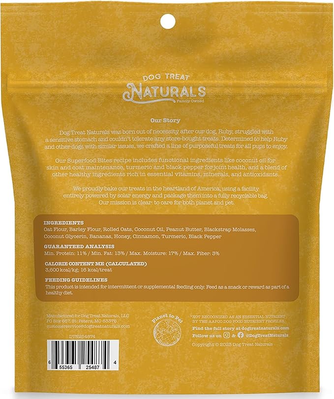 Dog Treat Naturals: Superfood Bites - Peanut Butter & Banana - 8oz Bag, Healthy Snacks, Chewy Reward, Turmeric for Joint Health (Pack of 2)