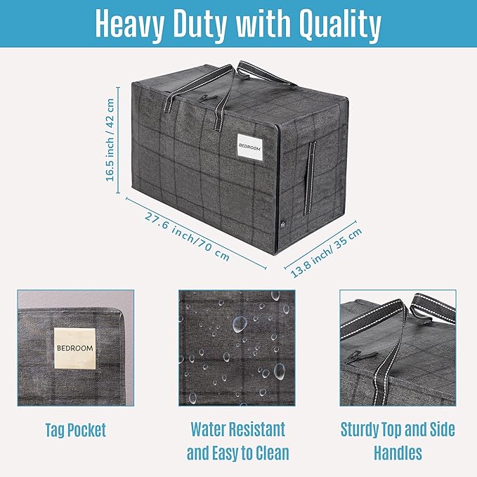 VENO 10 Pack Moving and Storage Bags, Heavy Duty, Alternative to Moving Boxes, Large Packing Totes Supplies for College Dorm Room with Zipper for Clothes, Wide Open Design (Windowpane, 10 Pack)