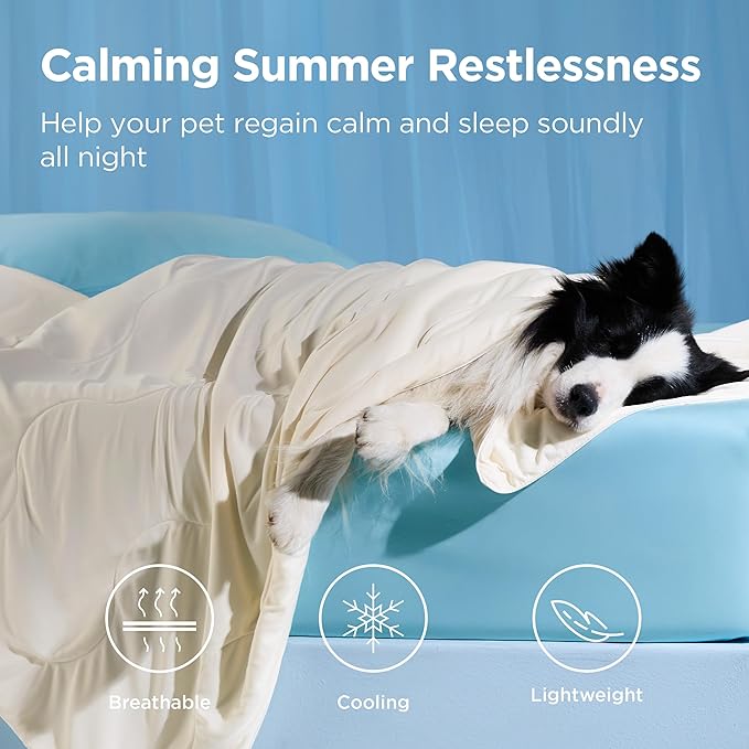 Bedsure Cooling Blanket for Medium Dogs with Breathable Air-Core Fill Q-MAX>0.4 - Dog Cooling Mat Soft, Lightweight Pet Cat Throw Cold Blanket Washable for Summer, Beige, 30x40