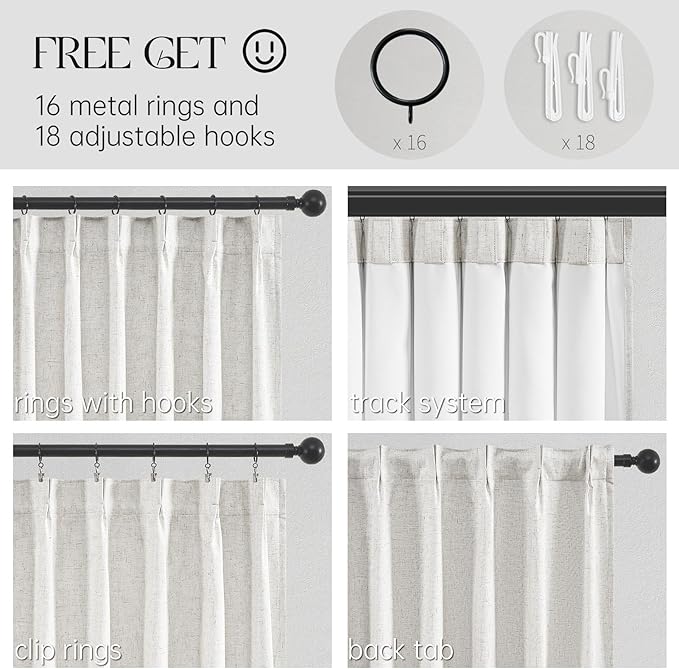 Topfinel Extral Wide Curtains, Pinch Pleated 100% Blackout Linen Drapery Panels with Hooks, Pinch Pleat Drapes for Patio Sliding Door Large Window Living Room Track, 72" Wx96 L 1 Panel