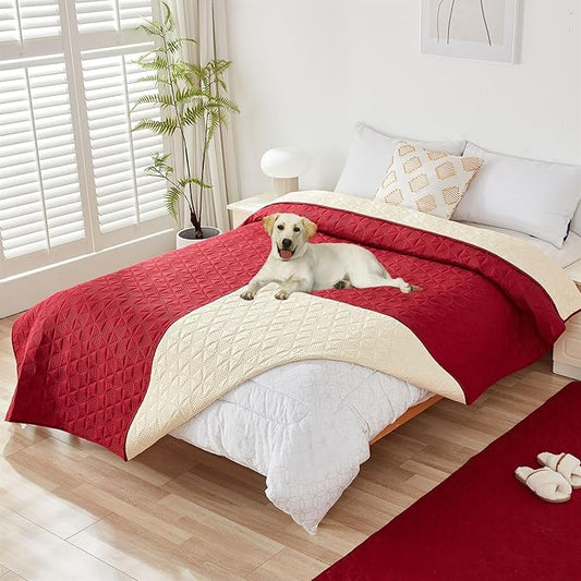 GIBZ Water Resistant Dog Bed Blanket Cover Large Anti Slip Pet Furniture Protector Washable Cat Quilted Mat for Couch, Red, 100x127cm