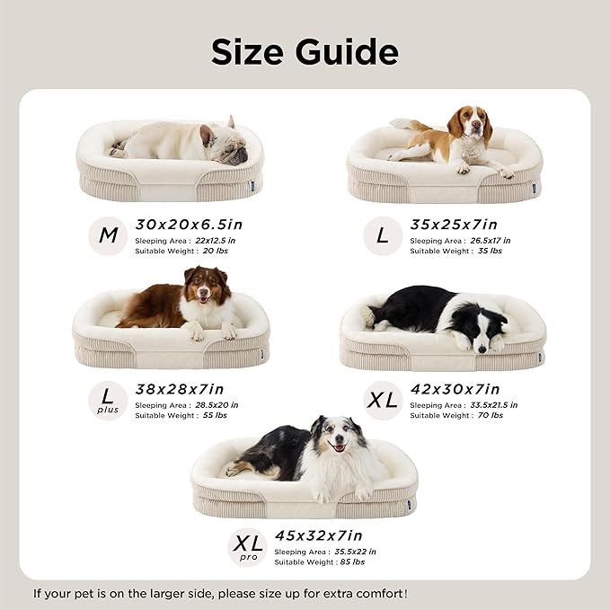 Bedsure Orthopedic Dog Beds Large Sized Dog - 360° Oval Bolster Large Dogs Bed for Senior Dogs with Waterproof Washable Cover, Big Comfort Pet Sofa Couch with Ultra-Soft Fleece, Beige, 35"