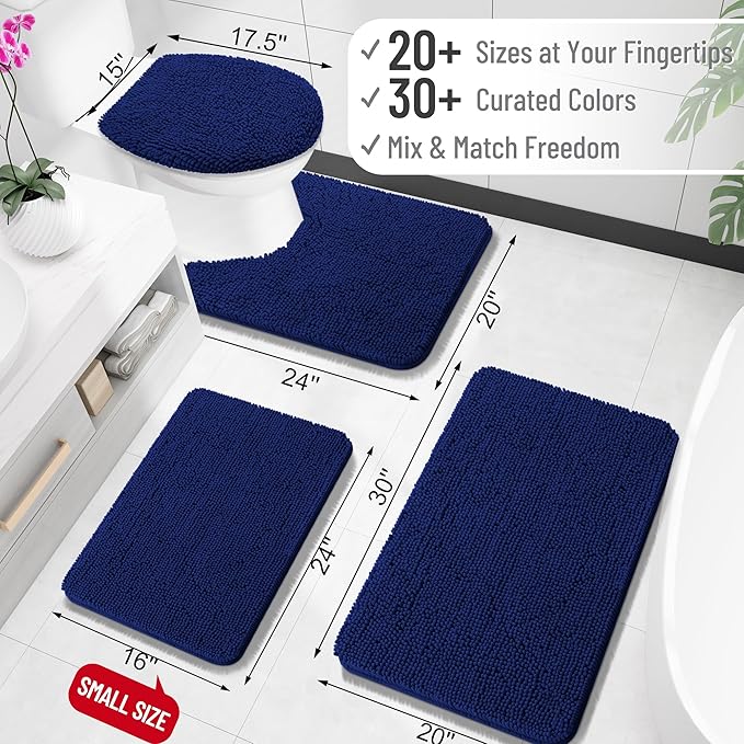 OLANLY Toilet Rugs U-Shaped 24x20, Extra Soft Absorbent Chenille Contour Bathroom Rugs for Toilet, Dry Quickly, Machine Washable, Non-Slip Bath Mat, Navy