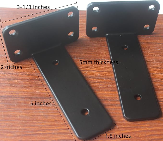 2 Pack - 5 inch Black Hidden L Shelf Bracket Iron Floating Shelf Brackets