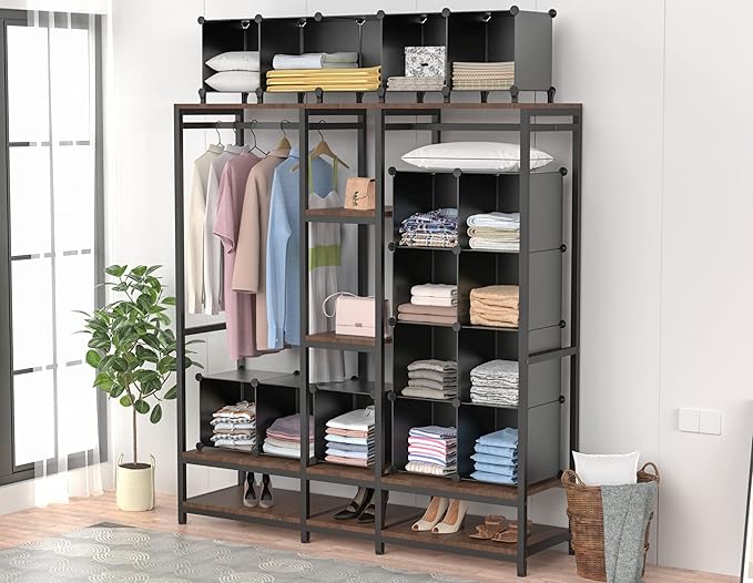 HOMIDEC Closet Organizers and Storage, 16 Cube Storage Organizer, Closet Organizer Bookshelf Cubes Shelves for Clothes, Bedroom, Kids Room, Bathroom, Wardrobe, Garment Racks, Black