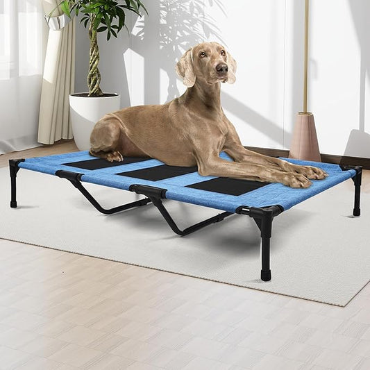 Raised Dog Bed Cooling Cot for Indoor Outdoor Use Portable Waterproof Mesh Pet Bed Washable for Large Medium Small Dogs, Blue