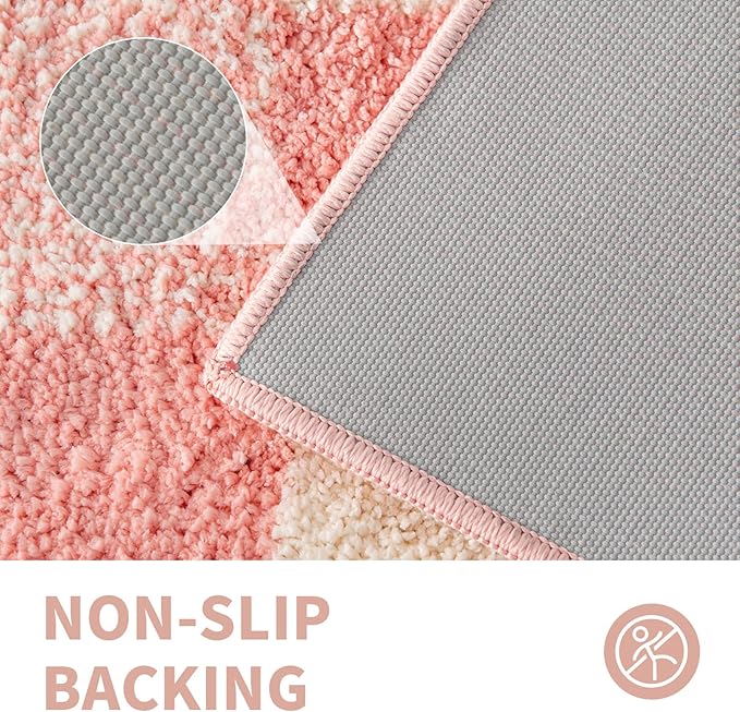 CozeCube Bath mats for Bathroom Non Slip, Fluffy Absorbent Microfiber Bath mat Washable, Aesthetic Bathroom Rugs, Long Blossom Pink Checkered Bath Runner, Blossom Pink, 59" x 24"