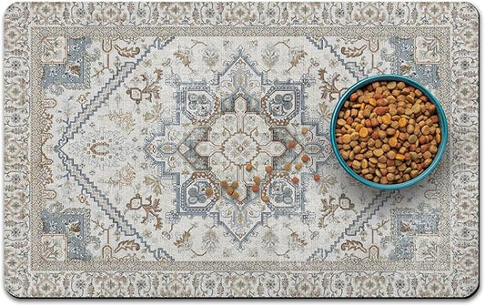 Dog Food Mats for Floors, Absorbent and Quick-Drying Pet Cat Food Mat,Anti-Fouling and Easy-to-Clean Pet Feeding Mat,Dog Bowl Mat for Messy Drinking Water Bowls.12 x20, Bohemia Style