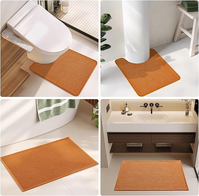 Bathroom Runner Rug, Long Bath Mat Washable Thin Quick Dry Low Pile Bathroom Runner Rugs 24 x 60 Non Slip, Orange 24"x60"