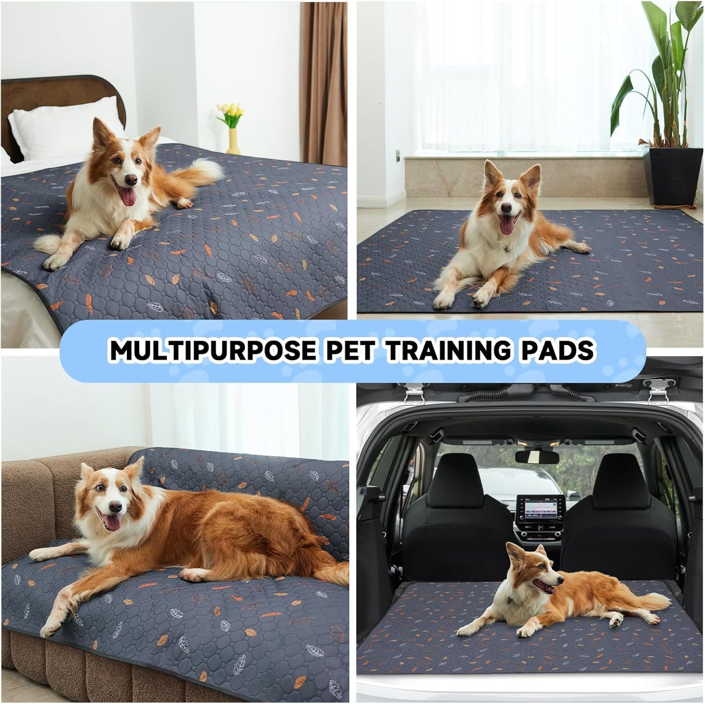 Sunheir Washable Pee Pads for Dogs 2-Pack Reusable Puppy Pads Pet Training Pads, Waterproof Dog Pee Pads for Crate, Whelping Pad, Non-Slip Protects Against Urine Leakage (Leaves - Pink, 24x36)