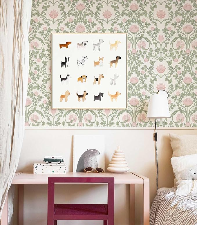 YXTII Peel and Stick Wallpaper Pink Floral Damask Wallpaper