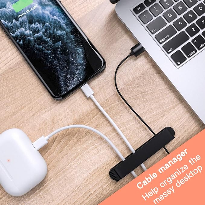 pzoz Cable Clips, 3 Pack Cord Organizer Charger Cable Management for Organizing Home Office Desk Phone Car Wire, Self Adhesive Cord Holders (Black)