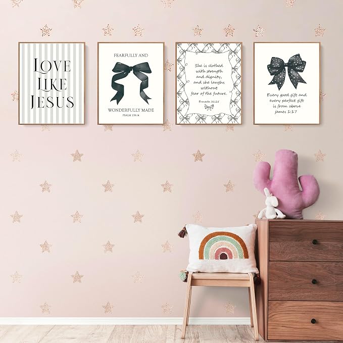 LARTSFRO Coquette Black Bow Jesus Wall Art Decor Posters, Inspirational Bible