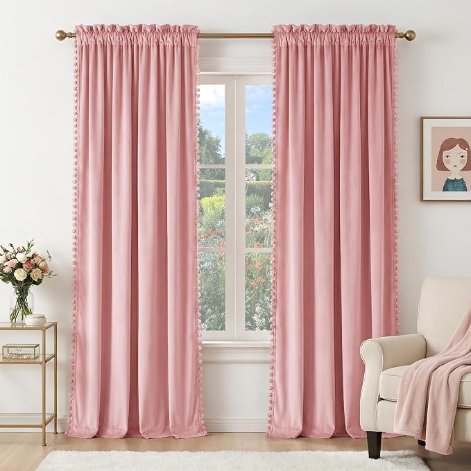 NICETOWN Blush Pink Velvet Curtains 84" Long