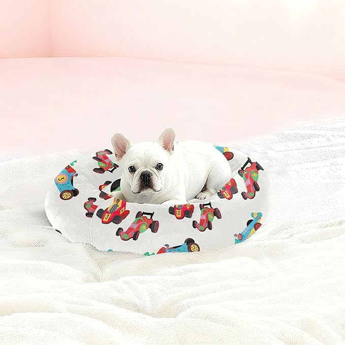 Dog Bed Race Cars Sleeping Pet Bed with Anti-Slip Bottom for Small Medium Dogs and Cats, Round Calming Sleeping Washable Puppy Beds 20 in