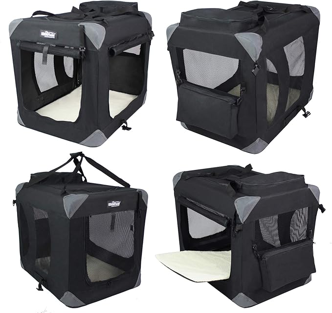 EliteField 3-Door Folding Soft Dog Crate with Carrying Bag and Fleece Bed (2 Year Warranty), Indoor & Outdoor Pet Home (24" L x 18" W x 21" H, Black)