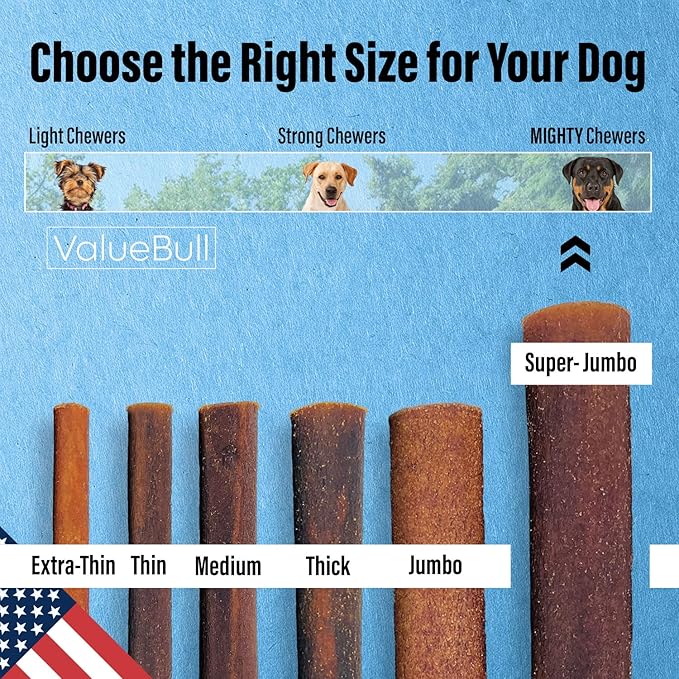 ValueBull USA Collagen Sticks for Dogs, 6 Inch Super Jumbo Chews, Natural Long-Lasting Dog Treats, 25 Count - Promotes Joint, Skin & Coat Health with Glucosamine and Chondroitin
