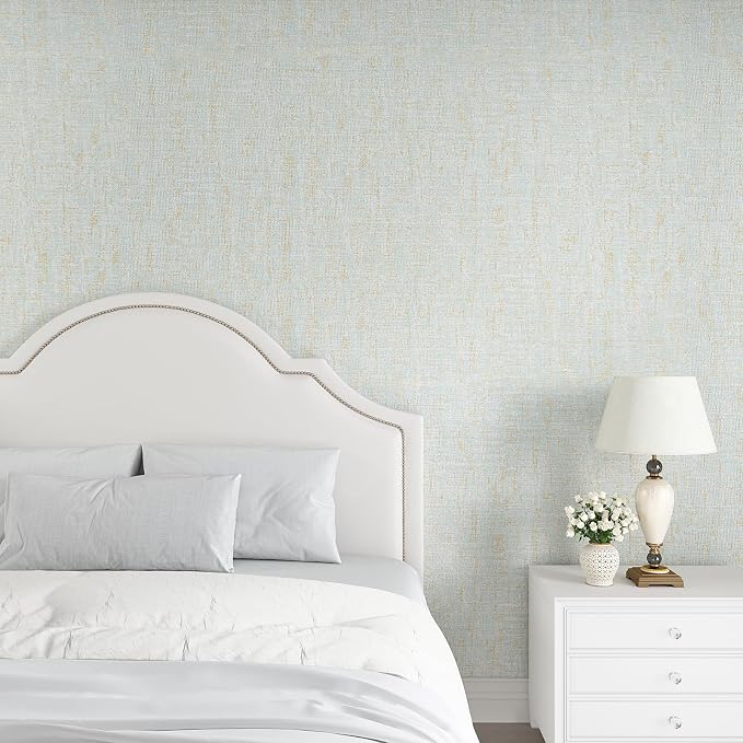 VEELIKE Pale Green Gold Grasscloth Wallpaper Textured Faux Grasscloth Peel and