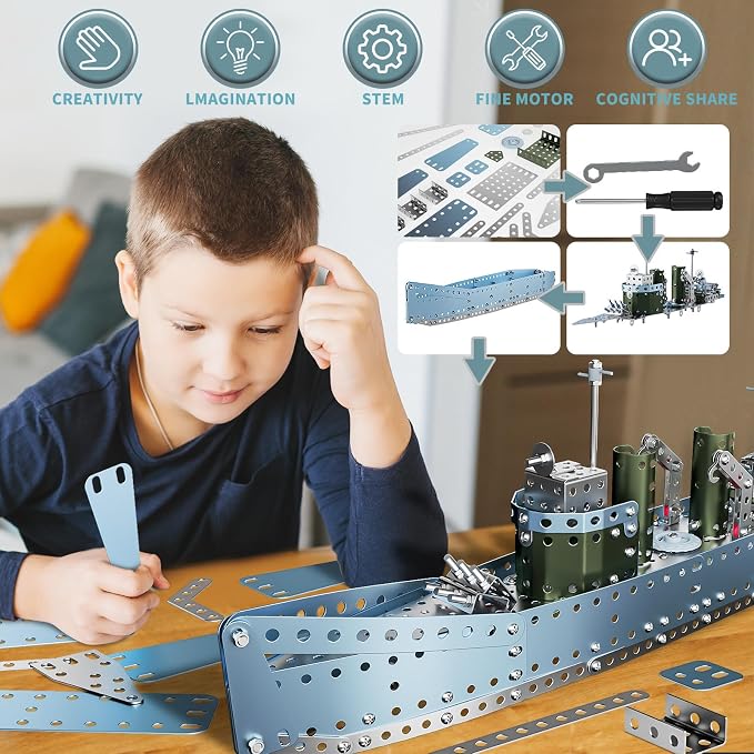 Lucky Doug Stem Building Projects Model Cruiser Ocean Ship Set, 504 Pieces Stem Project Building Toys for Kids Ages 8-12, Assembly Science Kit Toys Gifts for Boys Kids Girls 8 9 10 11 12-16 Years Old