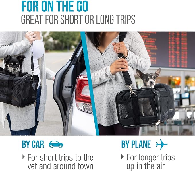 Sherpa Pet Carrier Airline Approved with Spring Wire Frame - Cat & Dog Carrier for In-Cabin Travel, Mesh Ventilation, Locking Zippers - Black Lattice, Large