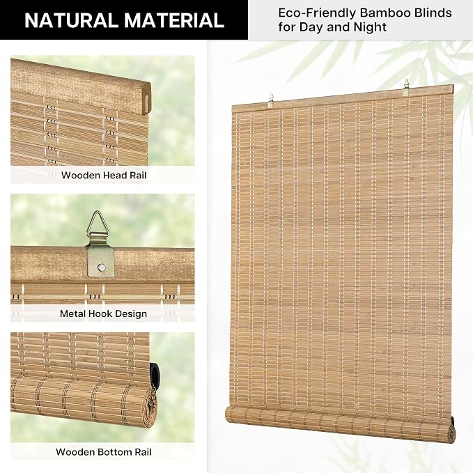 LazBlinds Cordless Bamboo Blinds, Bamboo Roll Up Shades